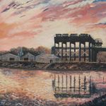 Anderton Twilight. Original acrylic painting of Anderton Boat Lift.